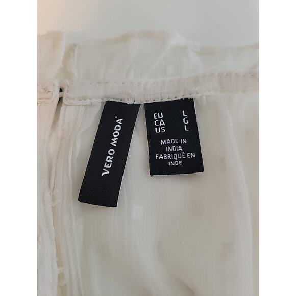 Vero Moda Ivory Swiss Dot LS Fairy Ruffled Smocked Sheer Blouse Women's Large - Picture 11 of 12